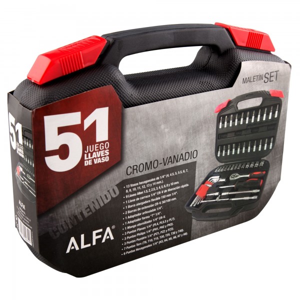 Juego  46 pc. llaves de vaso 1/4+puntas