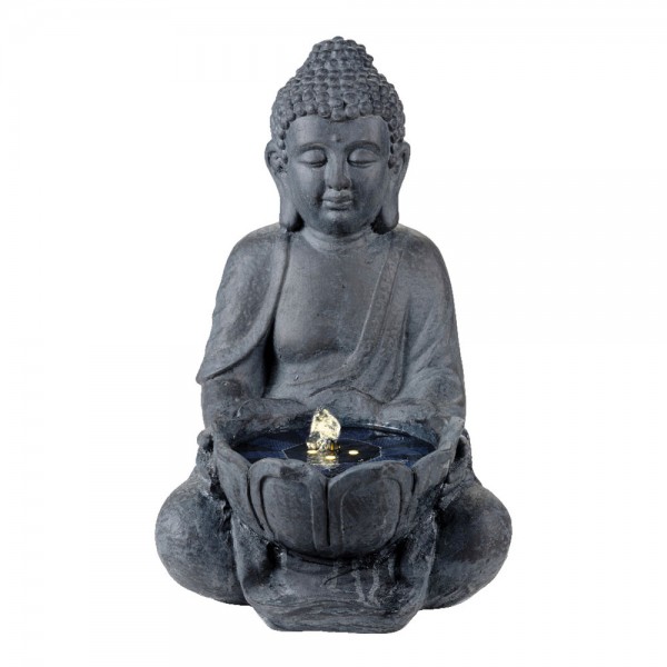 Fuente solar para exterior ip68, de poliresina, modelo buda, luz cálida, 29,5 x 28 x 45 cm